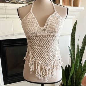 Sand Souci Cream Crocheted Boho Halter Top Size, S